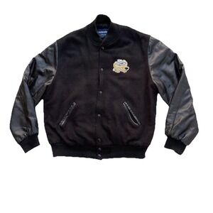 Holloway Men's XL Black Vintage Varsity Jacket Quilted Lining Snap Closure‎